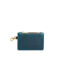 Westward Blue | Leather double zip wallet with keychain clasp and zipper opening