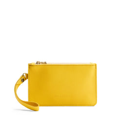 Canary | Leather wristlet with two zippered pockets and removable wrist strap
