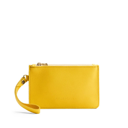 Canary | Leather wristlet with two zippered pockets and removable wrist strap