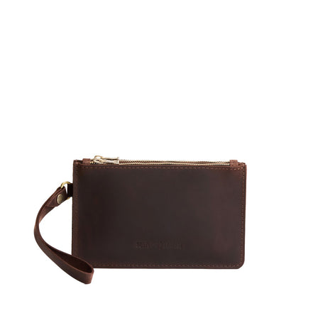 Moose | Leather wristlet with two zippered pockets and removable wrist strap
