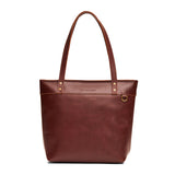 Cognac Medium Zipper | Leather tote bag with riveted straps and exterior key loop