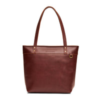Cognac*Medium*Zipper | Leather tote bag with riveted straps and exterior key loop