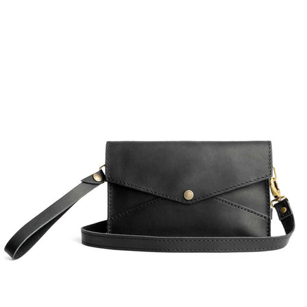Black | Envelope shaped clutch wallet with crossbody strap