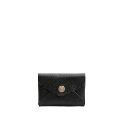 Pebbled--black | Small leather wallet with scalloped edge