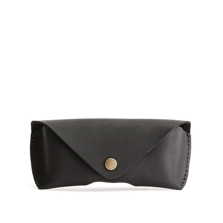 Black | Leather sunglasses case with snap closure