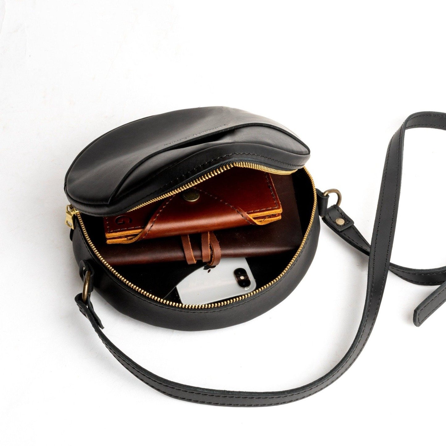 Black*Large | handmade leather purse circle bag