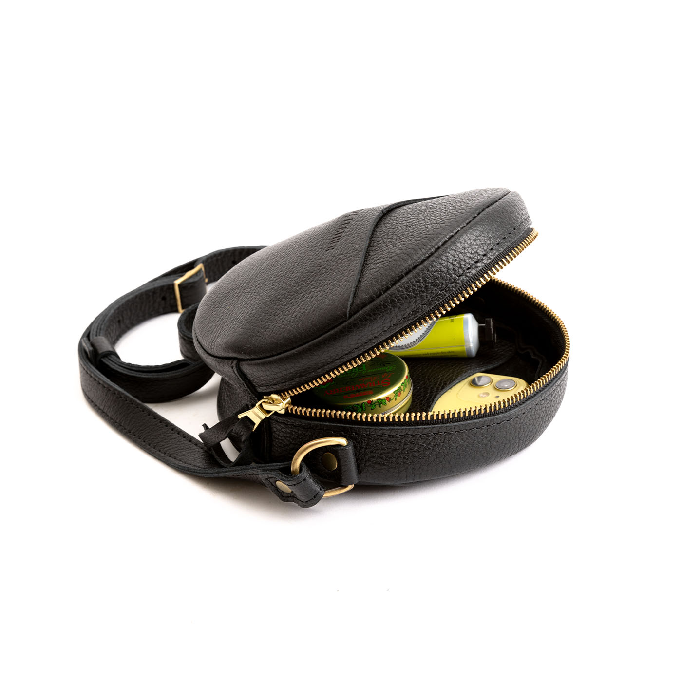 Pebbled--black*Small | handmade leather purse circle bag