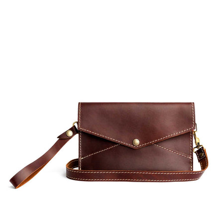Cognac | Envelope shaped clutch wallet with crossbody strap