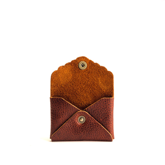 Nutmeg | Small leather wallet with scalloped edge open