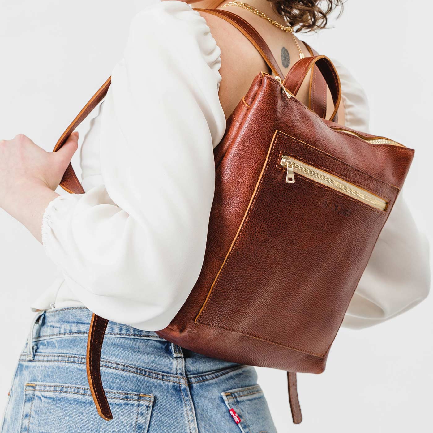 All Color: Nutmeg | handmade leather backpack tote