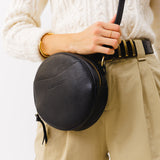 Pebbled--black Small | handmade leather purse circle bag